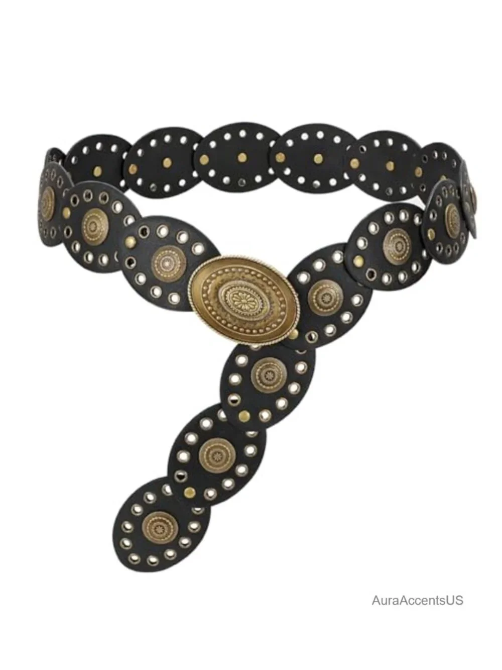 Faux Leather Hollow Western Disc Belt with Vintage Buckle